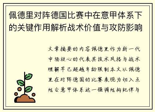 佩德里对阵德国比赛中在意甲体系下的关键作用解析战术价值与攻防影响